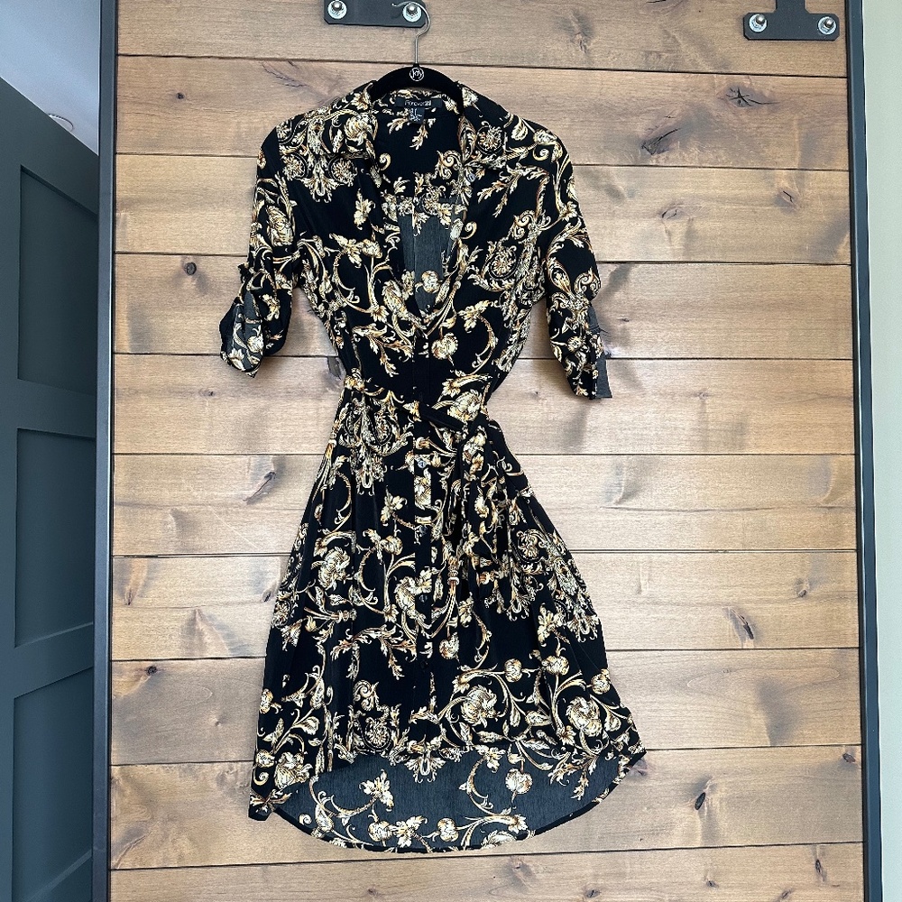 Filagree Black / Gold Shirt Dress - Never worn (Size Small)